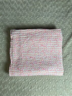 Oh Joy! Pink White Wave Line Print Baby Swaddle Blanket Muslin Thin Cotton